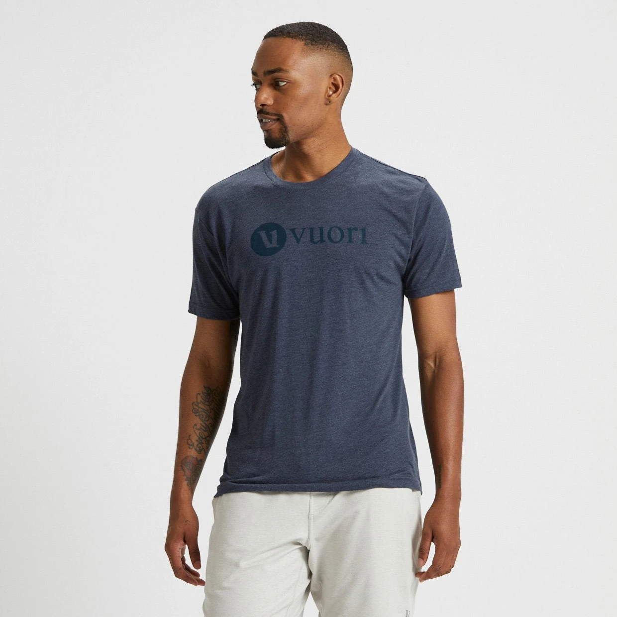 V1 Vuori Wordmark Logo Tee | Navy Heather 4 V1 Vuori Wordmark Logo Tee | Navy Heather - Image 2