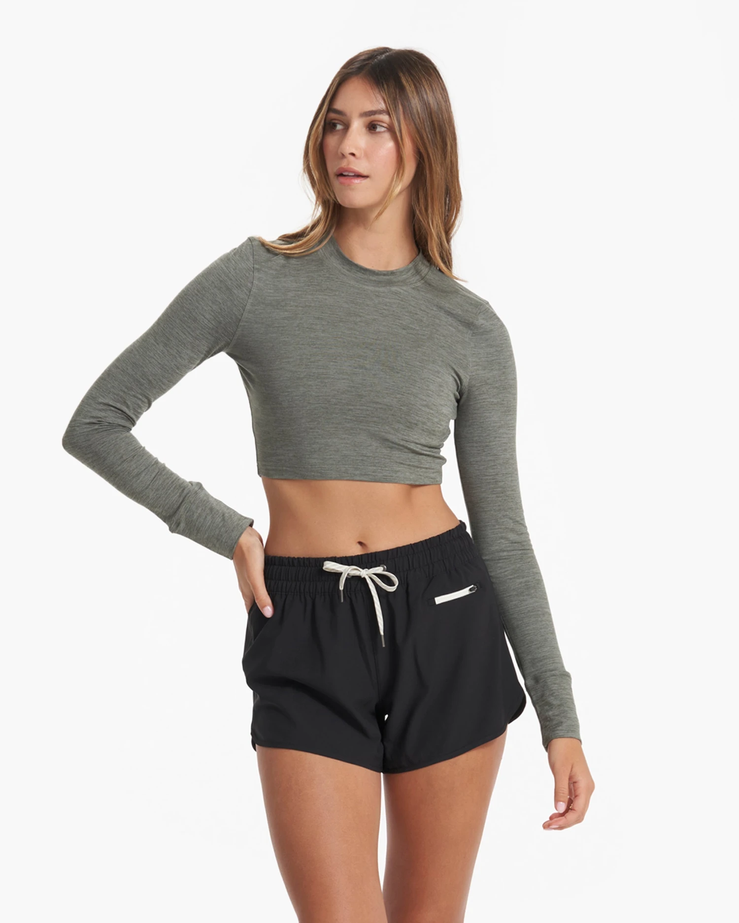 Long-Sleeve Lux Crop Tee | Dusty Pine Heather 3 Long-Sleeve Lux Crop Tee | Dusty Pine Heather
