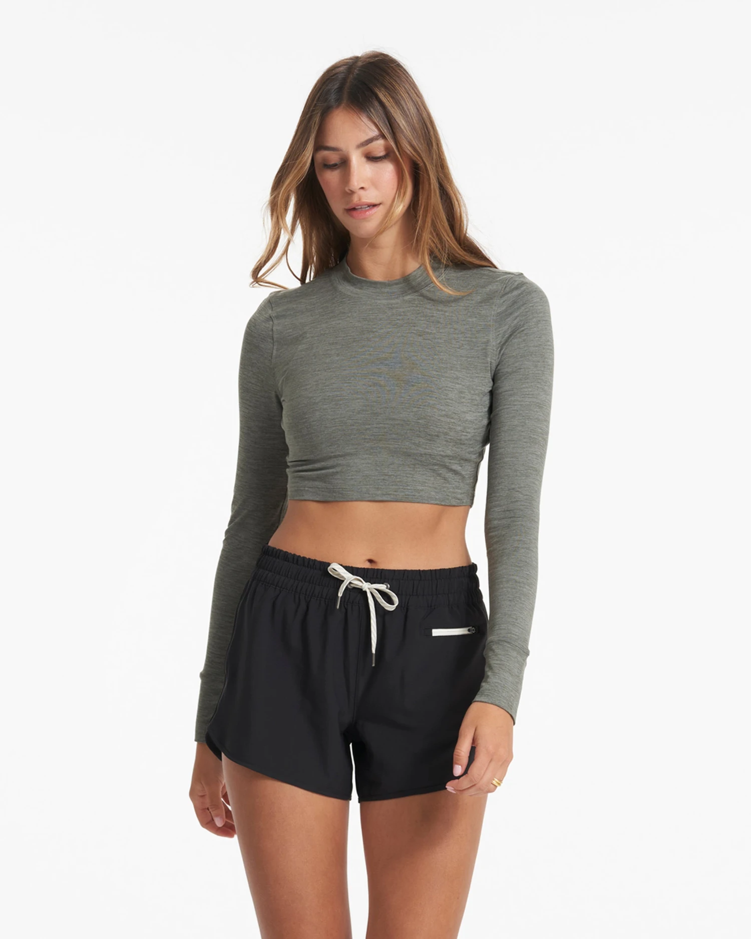 Long-Sleeve Lux Crop Tee | Dusty Pine Heather 4 Long-Sleeve Lux Crop Tee | Dusty Pine Heather - Image 2