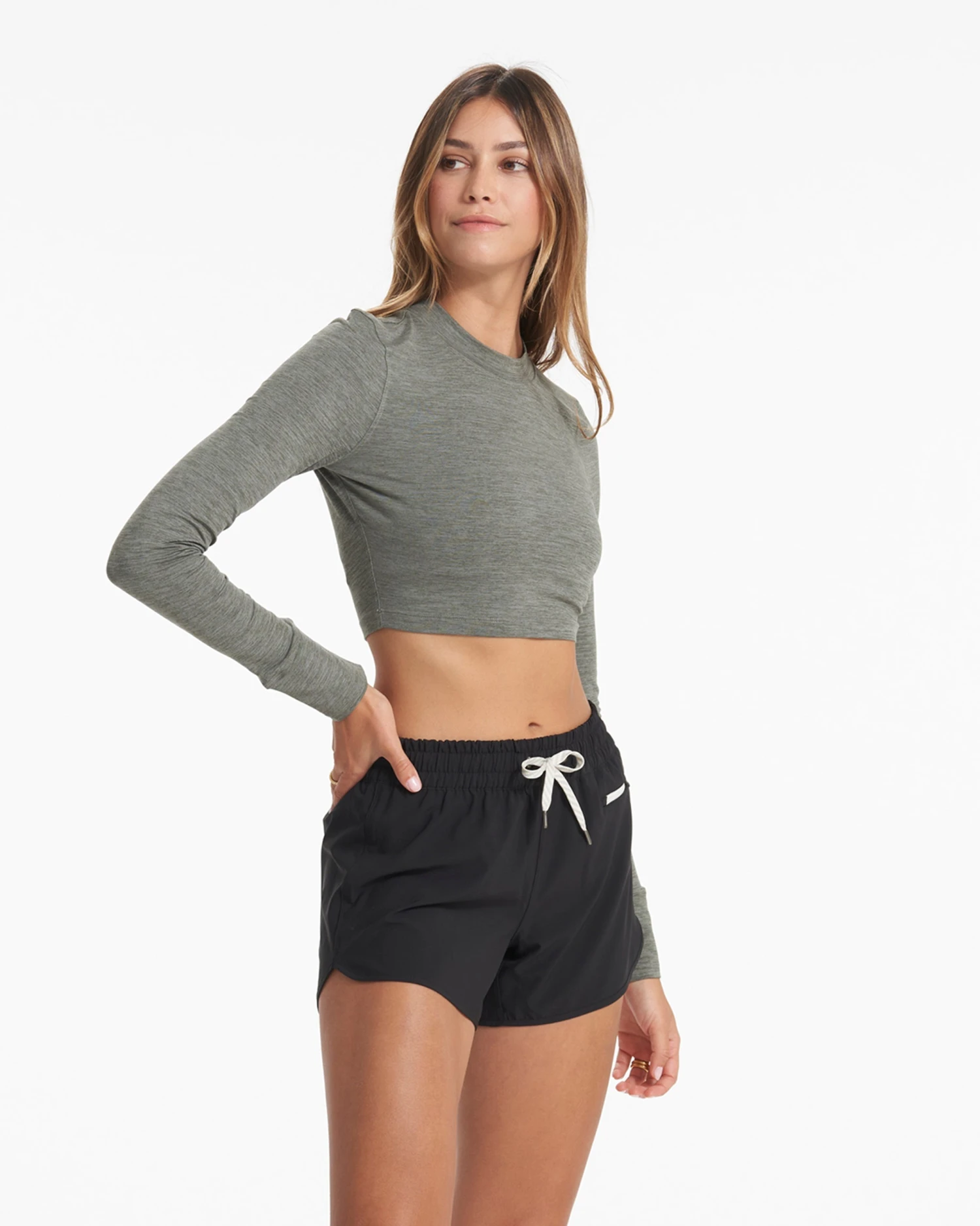 Long-Sleeve Lux Crop Tee | Dusty Pine Heather 5 Long-Sleeve Lux Crop Tee | Dusty Pine Heather - Image 3