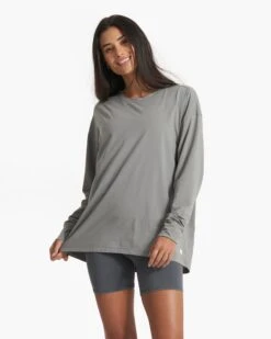 Long Sleeve Feather Tee | Stormy